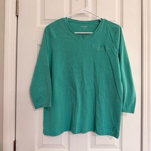 Kim Rogers Teal 100% Cotton MillStone Farm Embroidered 3/4 Sleeve T-Shirt L